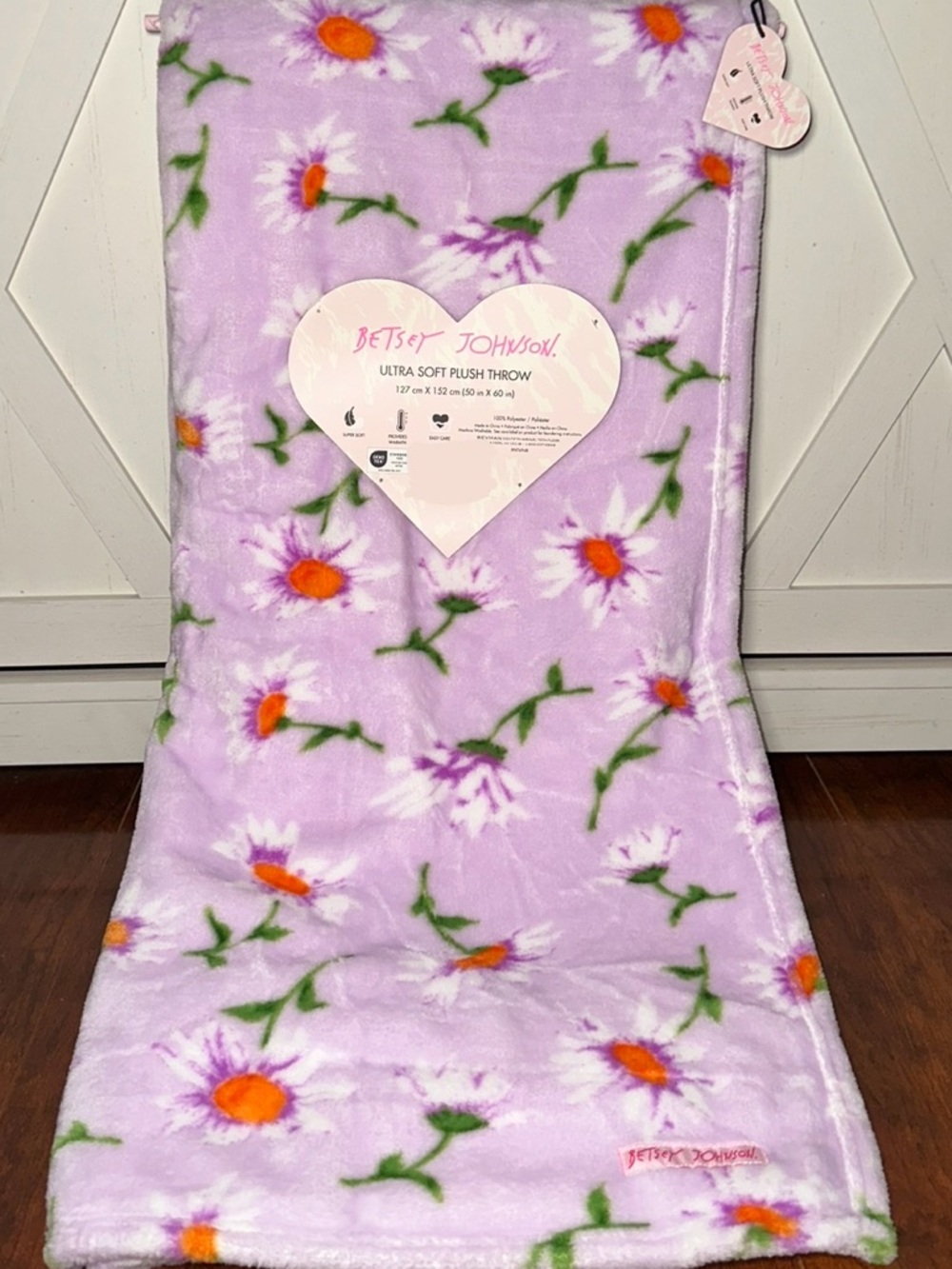 Betsey Johnson Lilac Floral Plush Throw Blanket
